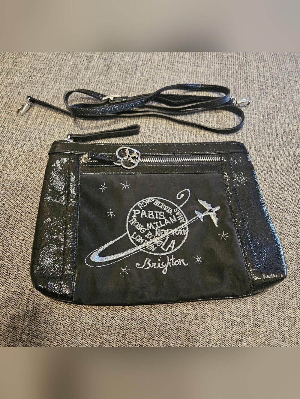 Brighton Fashionista Wanderlust Travel Pouch Bag Purse World Cities Plane